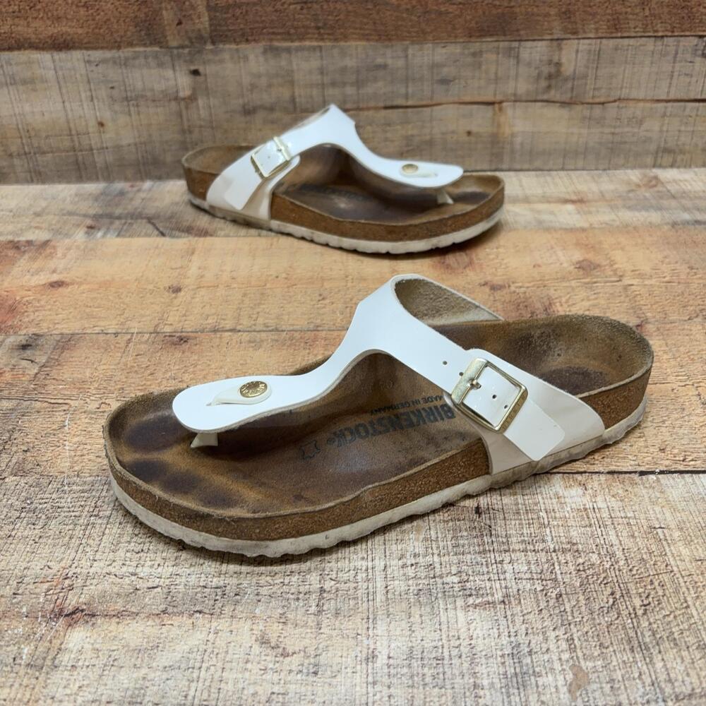 Birkenstock Gizeh Sandals Womens Size 9 40 White Thong Cork Comfort Buckle Shoes